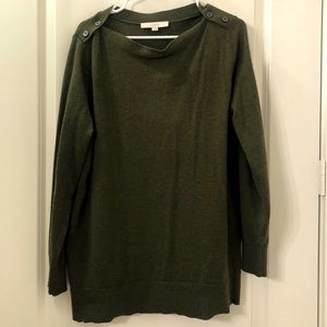 LOFT Hunter Green Sweater with Button Decor at Shoulders Large